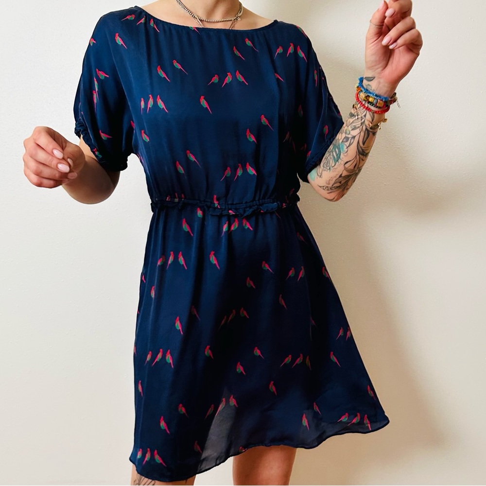 Marc by Marc Jacobs blue bird print mini dress 100% silk - Picture 4 of 7